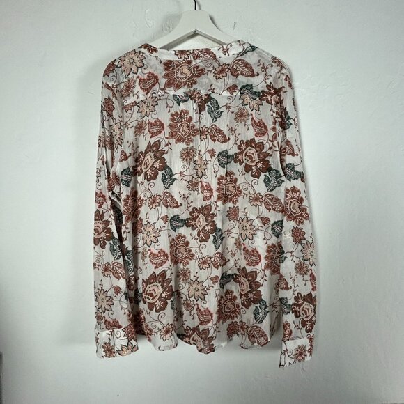 Carve Designs Women Dylan Gauze Henley Shirt XL Floral Organic Cotton Brown NWOT - Picture 2 of 7